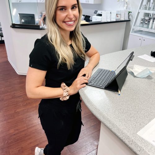 elizabeth russeau working on a tablet